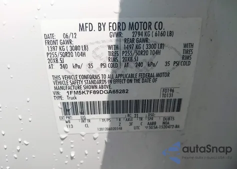 2013 Ford Explorer Limited z USA, uszkodzony, nr VIN 1FM5K7F89DGA65282